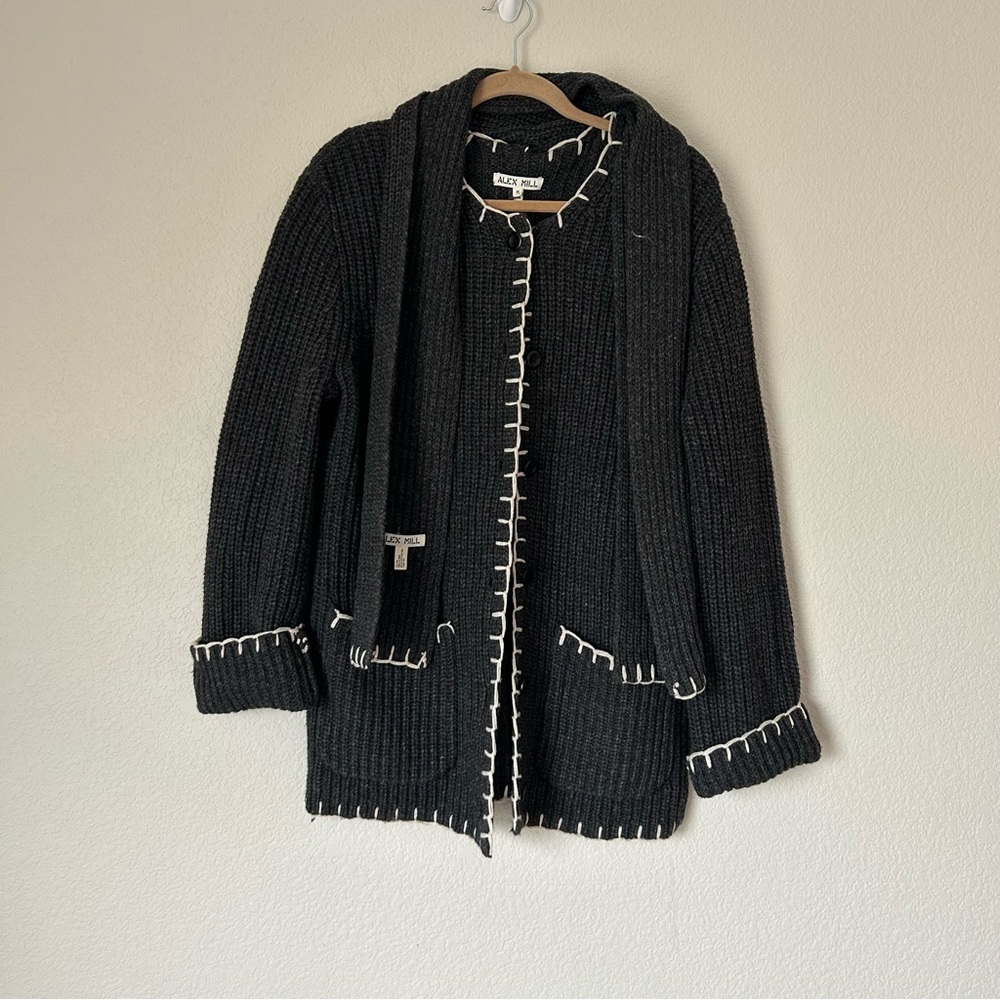 NWT Alex Mill Marleybone Sweater Jacket with Scarf in Charcoal - Picture 3 of 7